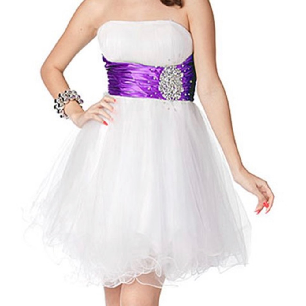 MAY QUEEN WHITE/PURPLE BEADED ACCENT FIT AND FLARE DRESS: NWT: SZ 14